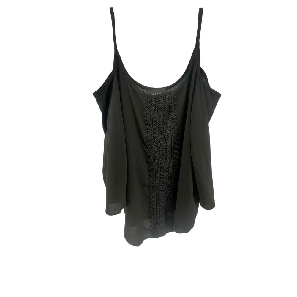 Discreet Black Chiffon Embroidered Sleeveless Tank Top Women's Size Medium
